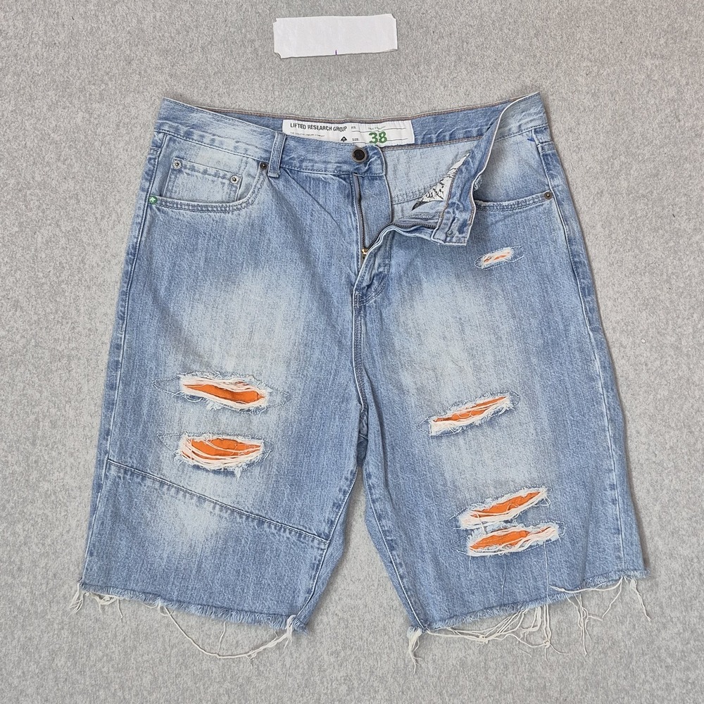 LRG Men Shorts 38 Light Blue Denim Jeans Distressed Grunge Y2KJ186003